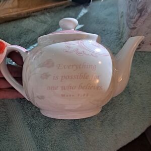 Inspirational White and Pink Teapot